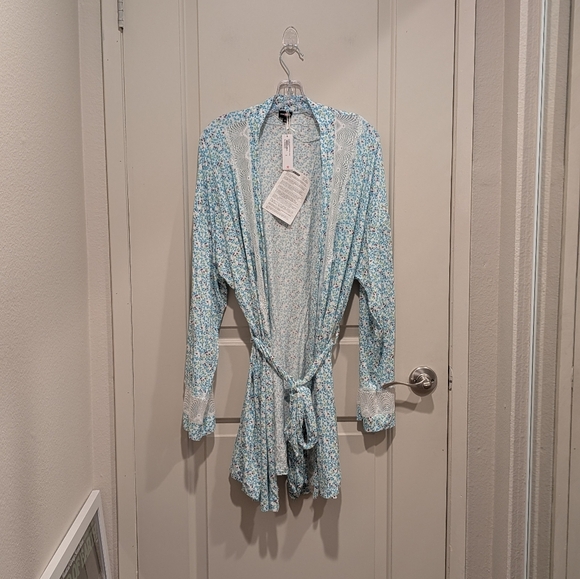 Cosabella Allure Printed Blue White Robe XL MSRP $185